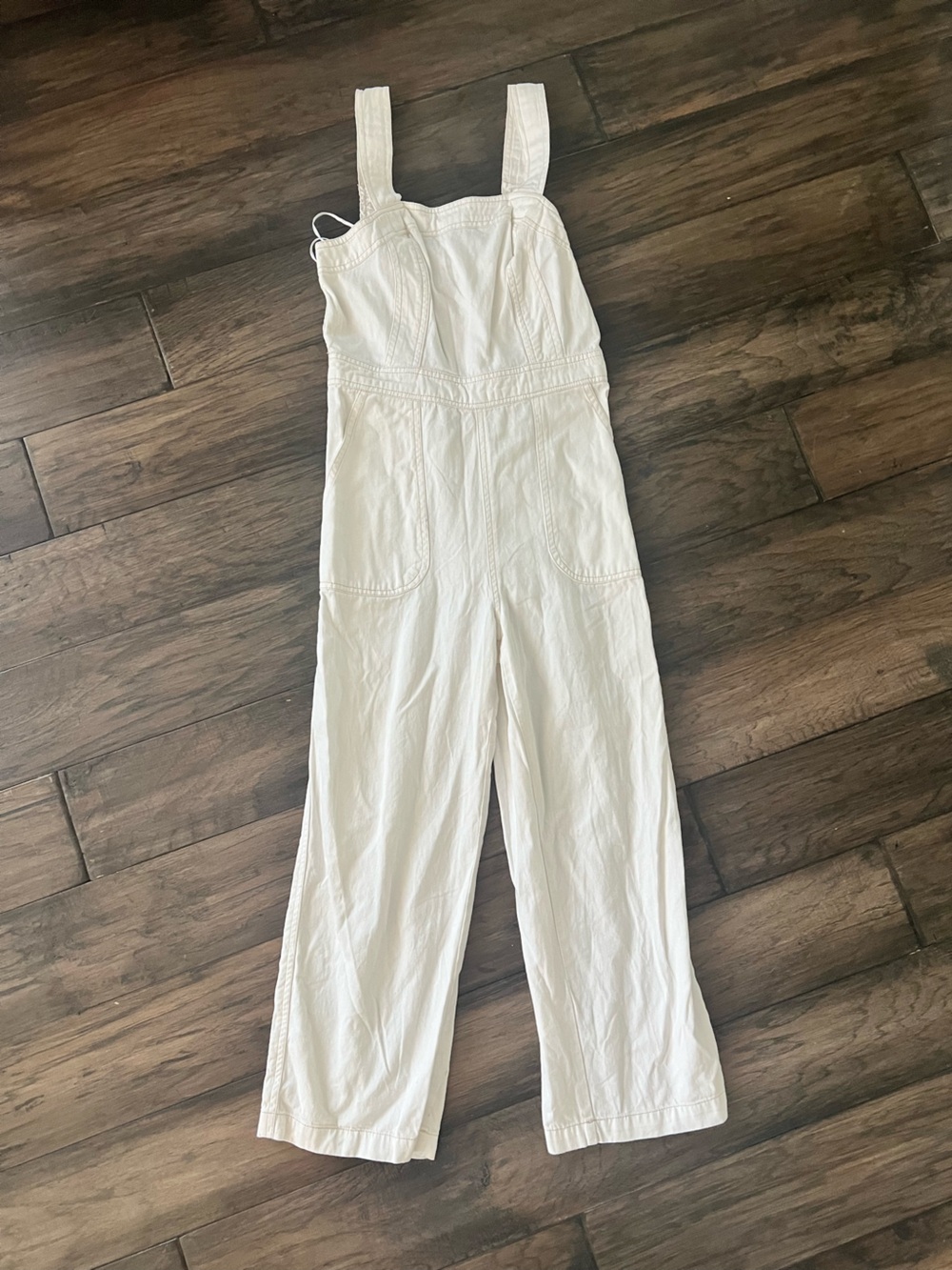 Japna White Cotton Wide-Leg Jumpsuit with Pockets